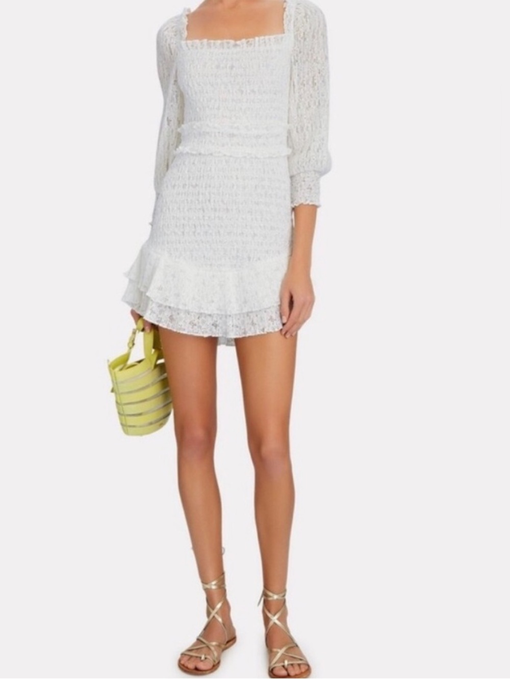 SAYLOR Gal lace ruffled ivory smocked dress